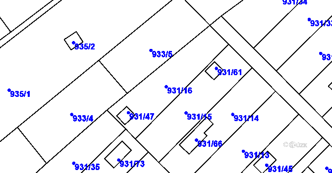 Parcela st. 931/16 v KÚ Suchohrdly u Znojma, Katastrální mapa