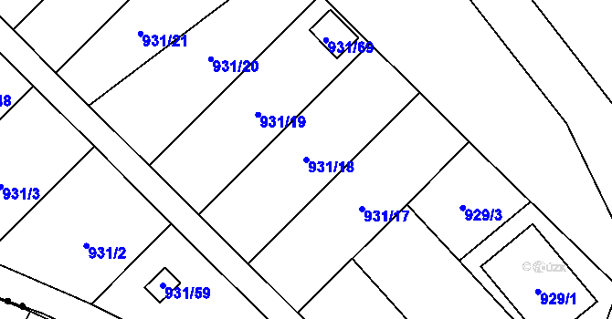 Parcela st. 931/18 v KÚ Suchohrdly u Znojma, Katastrální mapa