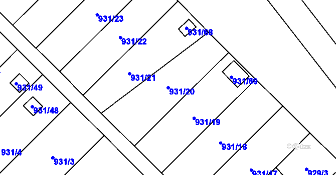 Parcela st. 931/20 v KÚ Suchohrdly u Znojma, Katastrální mapa