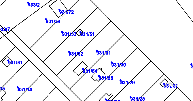 Parcela st. 931/31 v KÚ Suchohrdly u Znojma, Katastrální mapa