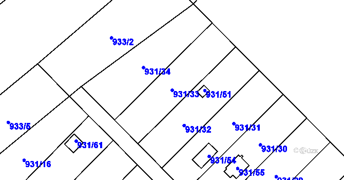 Parcela st. 931/33 v KÚ Suchohrdly u Znojma, Katastrální mapa