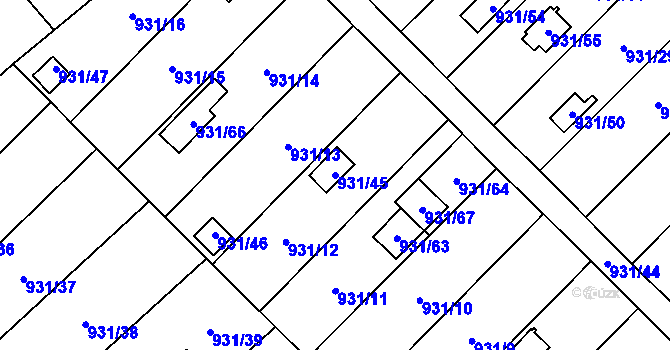 Parcela st. 931/45 v KÚ Suchohrdly u Znojma, Katastrální mapa
