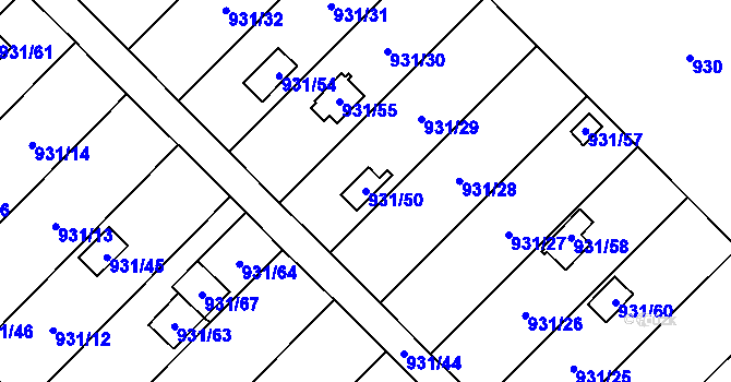 Parcela st. 931/50 v KÚ Suchohrdly u Znojma, Katastrální mapa