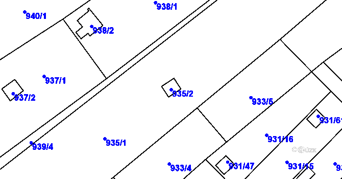 Parcela st. 935/2 v KÚ Suchohrdly u Znojma, Katastrální mapa