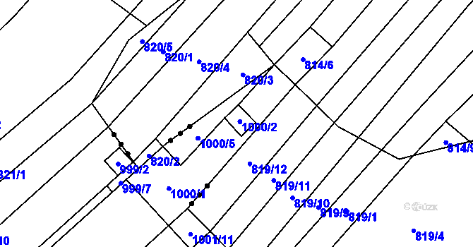 Parcela st. 1000/2 v KÚ Suchohrdly u Znojma, Katastrální mapa
