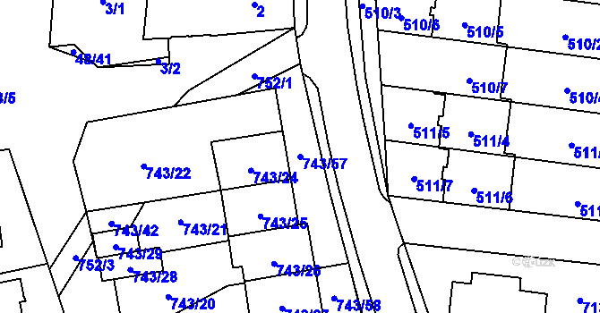 Parcela st. 743/57 v KÚ Suchohrdly u Znojma, Katastrální mapa