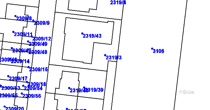 Parcela st. 2319/3 v KÚ Suchohrdly u Znojma, Katastrální mapa