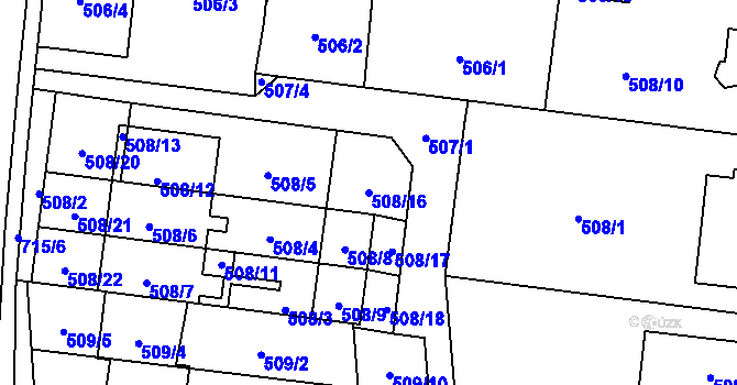 Parcela st. 508/16 v KÚ Suchohrdly u Znojma, Katastrální mapa