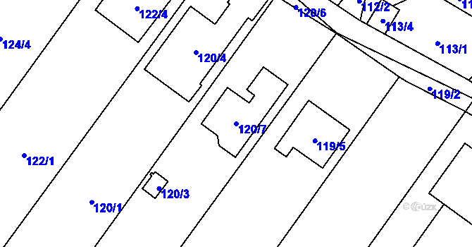 Parcela st. 120/7 v KÚ Suchohrdly u Znojma, Katastrální mapa