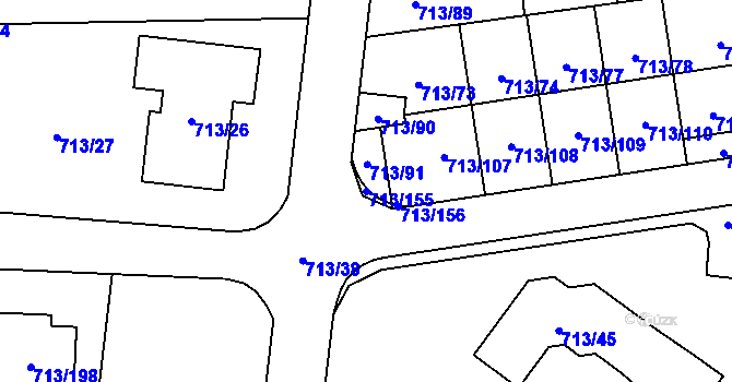 Parcela st. 713/155 v KÚ Suchohrdly u Znojma, Katastrální mapa