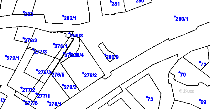 Parcela st. 260/9 v KÚ Suchohrdly u Znojma, Katastrální mapa
