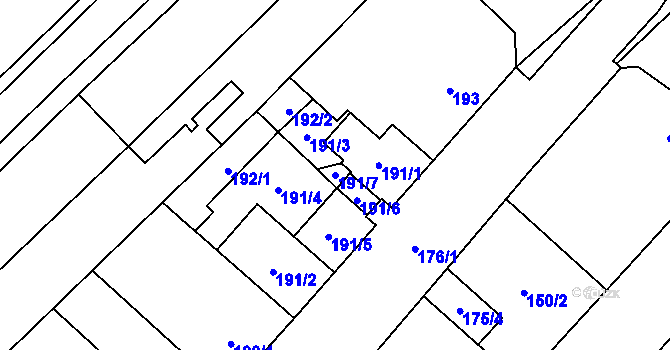 Parcela st. 191/7 v KÚ Suchohrdly u Znojma, Katastrální mapa