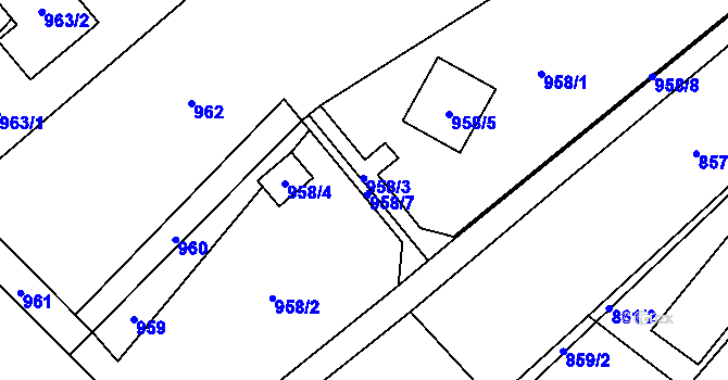 Parcela st. 958/7 v KÚ Suchohrdly u Znojma, Katastrální mapa