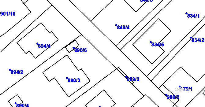 Parcela st. 890/5 v KÚ Suchohrdly u Znojma, Katastrální mapa