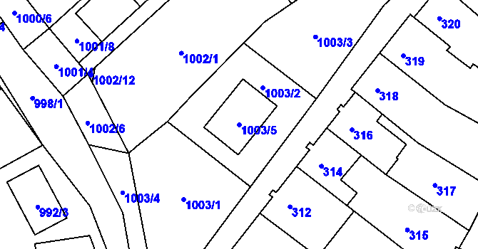 Parcela st. 1003/5 v KÚ Suchohrdly u Znojma, Katastrální mapa