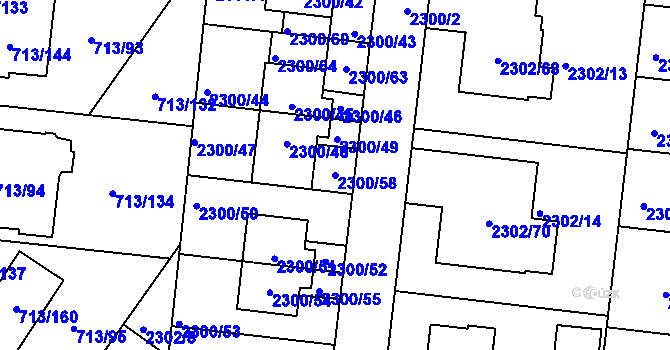 Parcela st. 2300/58 v KÚ Suchohrdly u Znojma, Katastrální mapa