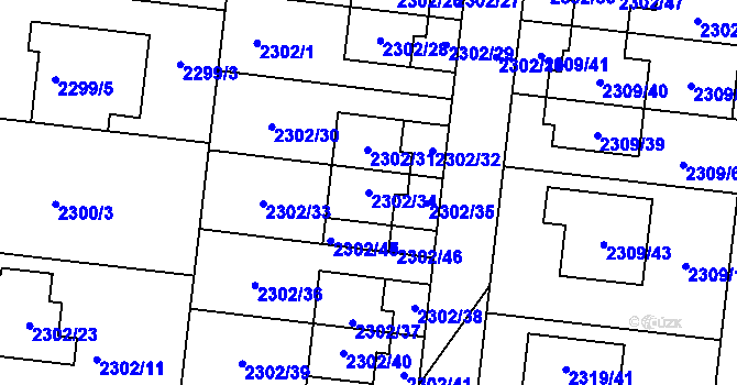 Parcela st. 2302/34 v KÚ Suchohrdly u Znojma, Katastrální mapa