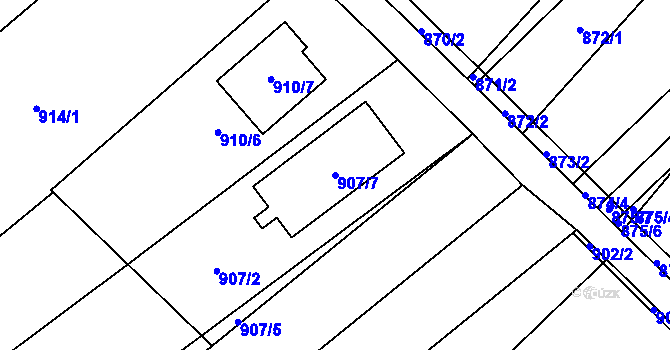 Parcela st. 907/7 v KÚ Suchohrdly u Znojma, Katastrální mapa
