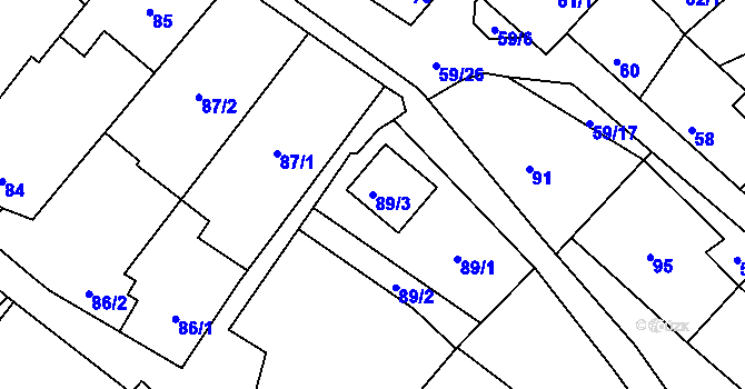 Parcela st. 89/3 v KÚ Suchohrdly u Znojma, Katastrální mapa
