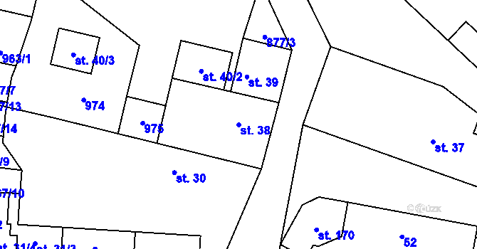 Parcela st. 38 v KÚ Suchomasty, Katastrální mapa