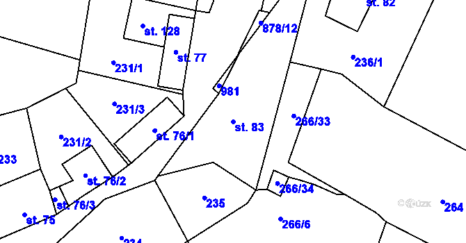 Parcela st. 83 v KÚ Suchomasty, Katastrální mapa