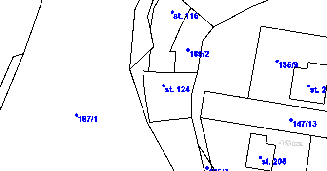 Parcela st. 124 v KÚ Suchomasty, Katastrální mapa