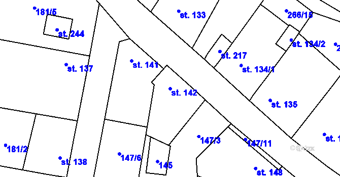 Parcela st. 142 v KÚ Suchomasty, Katastrální mapa