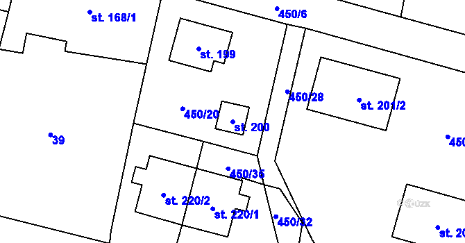 Parcela st. 200 v KÚ Suchomasty, Katastrální mapa