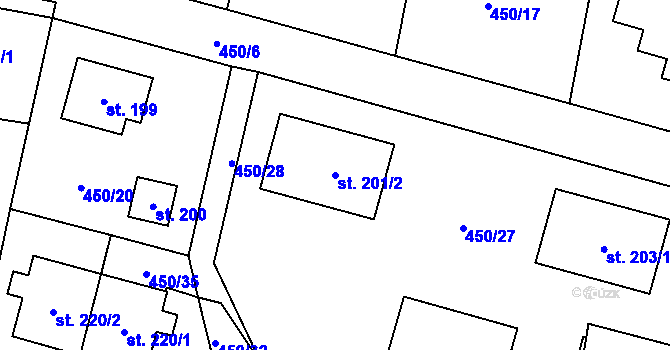 Parcela st. 201/2 v KÚ Suchomasty, Katastrální mapa