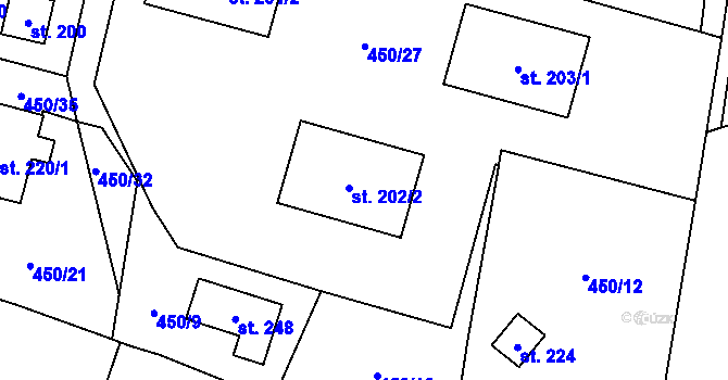 Parcela st. 202/2 v KÚ Suchomasty, Katastrální mapa