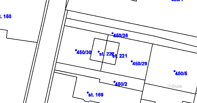 Parcela st. 222 v KÚ Suchomasty, Katastrální mapa