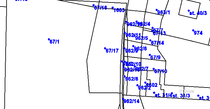 Parcela st. 67/2 v KÚ Suchomasty, Katastrální mapa