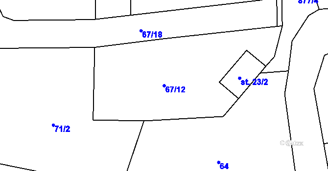 Parcela st. 67/12 v KÚ Suchomasty, Katastrální mapa