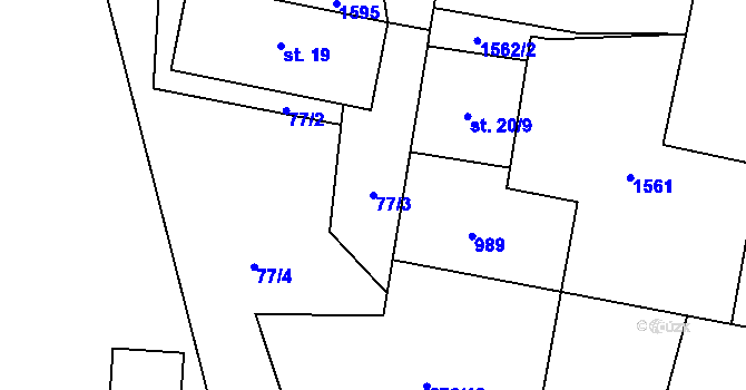 Parcela st. 77/3 v KÚ Suchomasty, Katastrální mapa