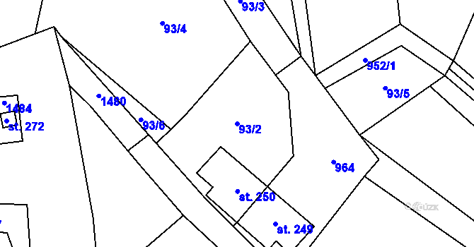 Parcela st. 93/2 v KÚ Suchomasty, Katastrální mapa