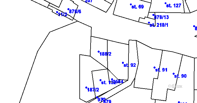 Parcela st. 188/2 v KÚ Suchomasty, Katastrální mapa