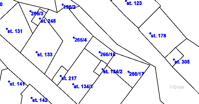 Parcela st. 266/15 v KÚ Suchomasty, Katastrální mapa