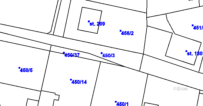 Parcela st. 450/3 v KÚ Suchomasty, Katastrální mapa