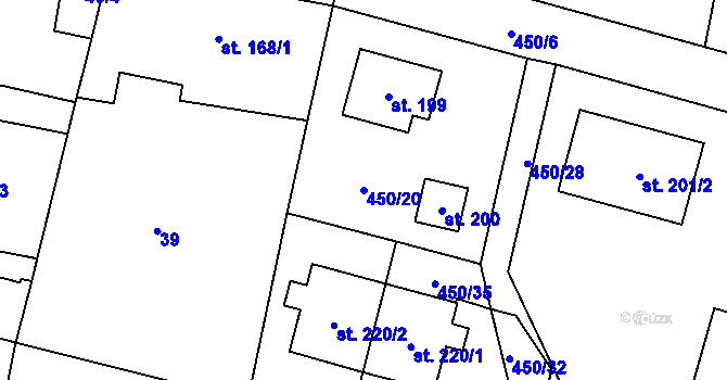 Parcela st. 450/20 v KÚ Suchomasty, Katastrální mapa