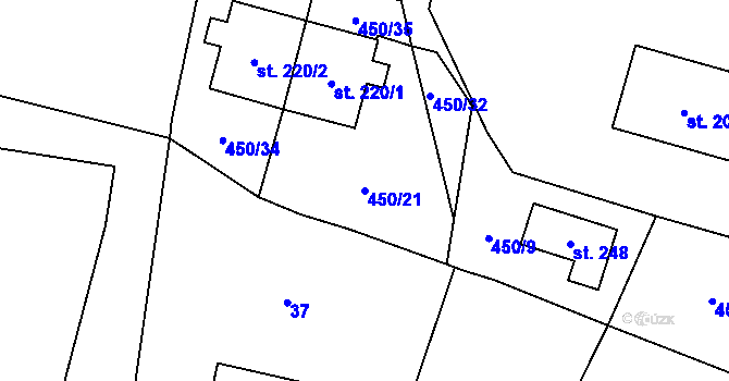 Parcela st. 450/21 v KÚ Suchomasty, Katastrální mapa