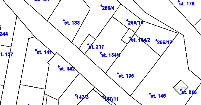 Parcela st. 134/1 v KÚ Suchomasty, Katastrální mapa