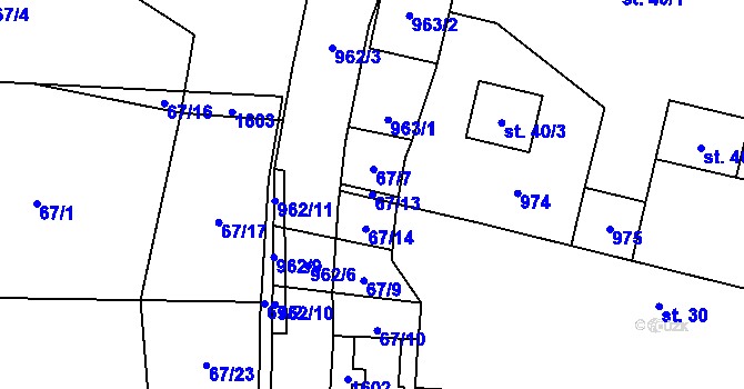 Parcela st. 67/13 v KÚ Suchomasty, Katastrální mapa