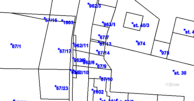 Parcela st. 67/14 v KÚ Suchomasty, Katastrální mapa