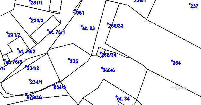 Parcela st. 266/34 v KÚ Suchomasty, Katastrální mapa