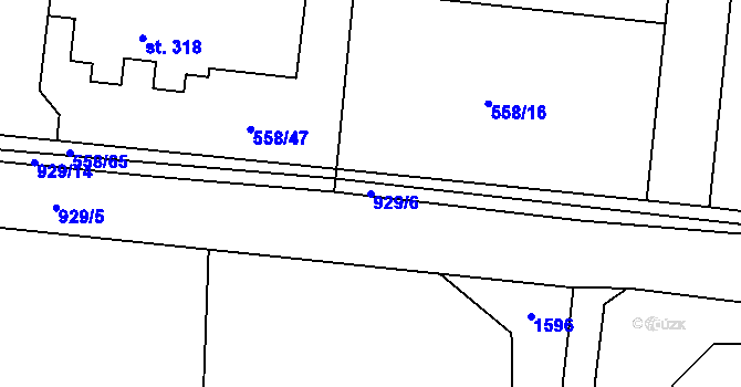 Parcela st. 929/6 v KÚ Suchomasty, Katastrální mapa