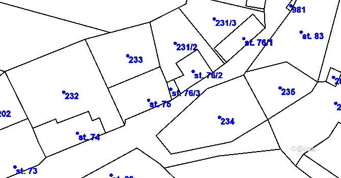 Parcela st. 76/3 v KÚ Suchomasty, Katastrální mapa