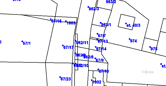 Parcela st. 962/5 v KÚ Suchomasty, Katastrální mapa