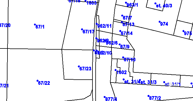 Parcela st. 962/10 v KÚ Suchomasty, Katastrální mapa