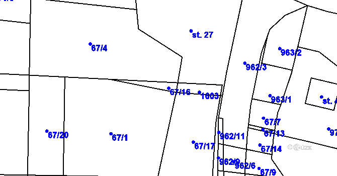 Parcela st. 67/16 v KÚ Suchomasty, Katastrální mapa