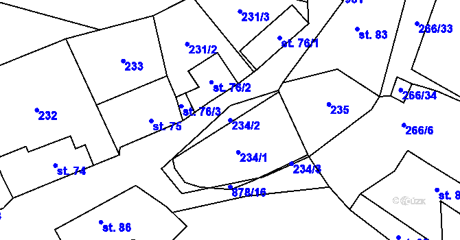 Parcela st. 234/2 v KÚ Suchomasty, Katastrální mapa
